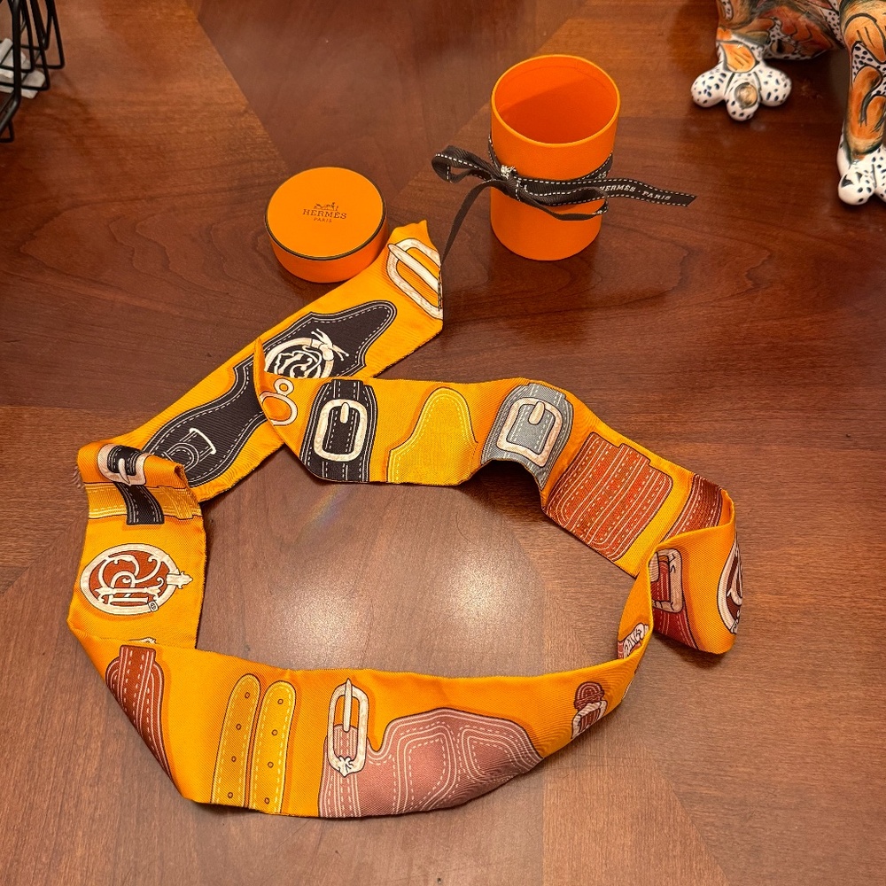 Orange Hermes Twilly Scarf